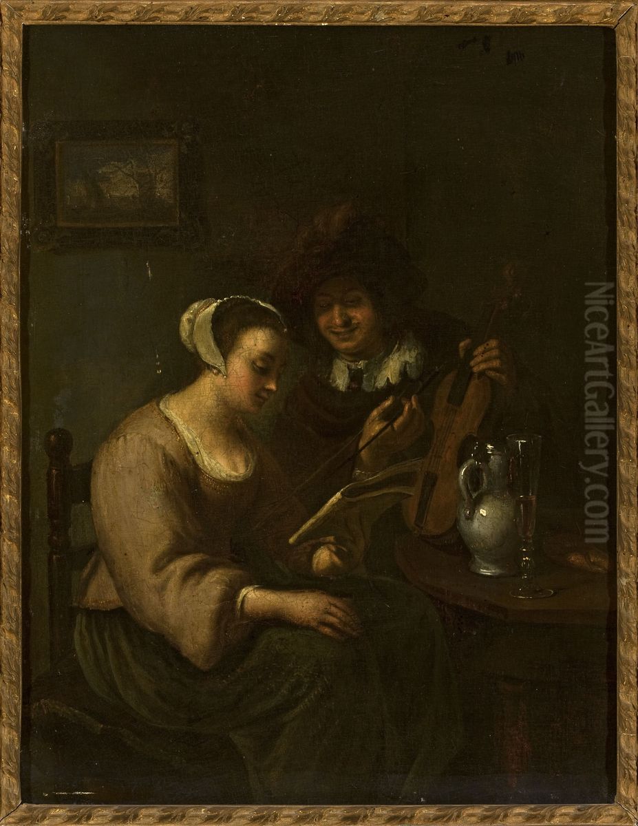 Musical duo with wine Oil Painting by Frans van Mieris