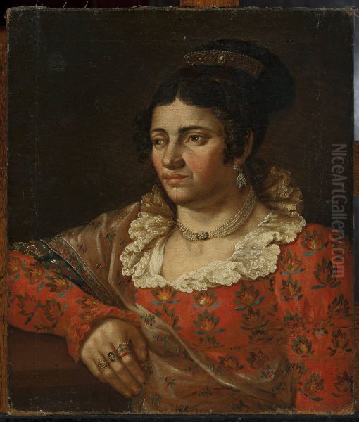 Portrait of Amelia Karolina Teleman, artist's wife Oil Painting by Jozef Hilary Glowacki