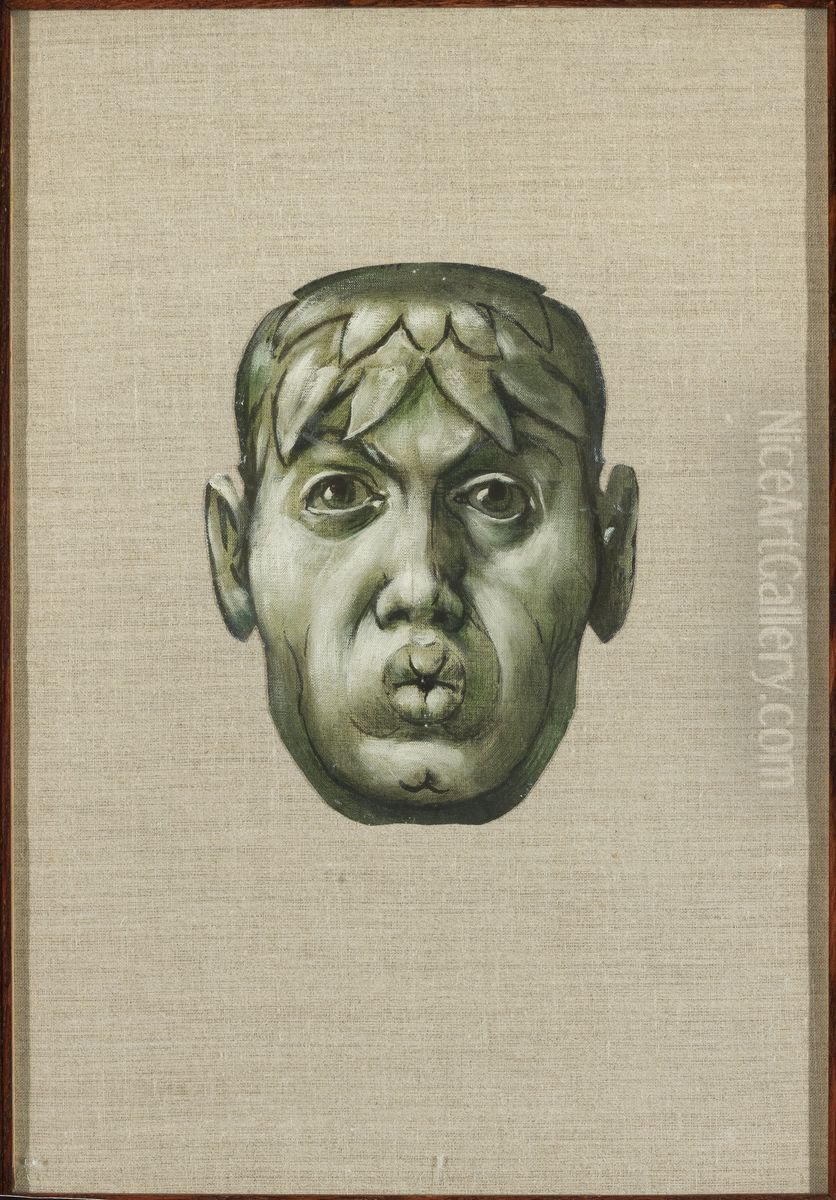 Blowing mask Oil Painting by Hans Thoma