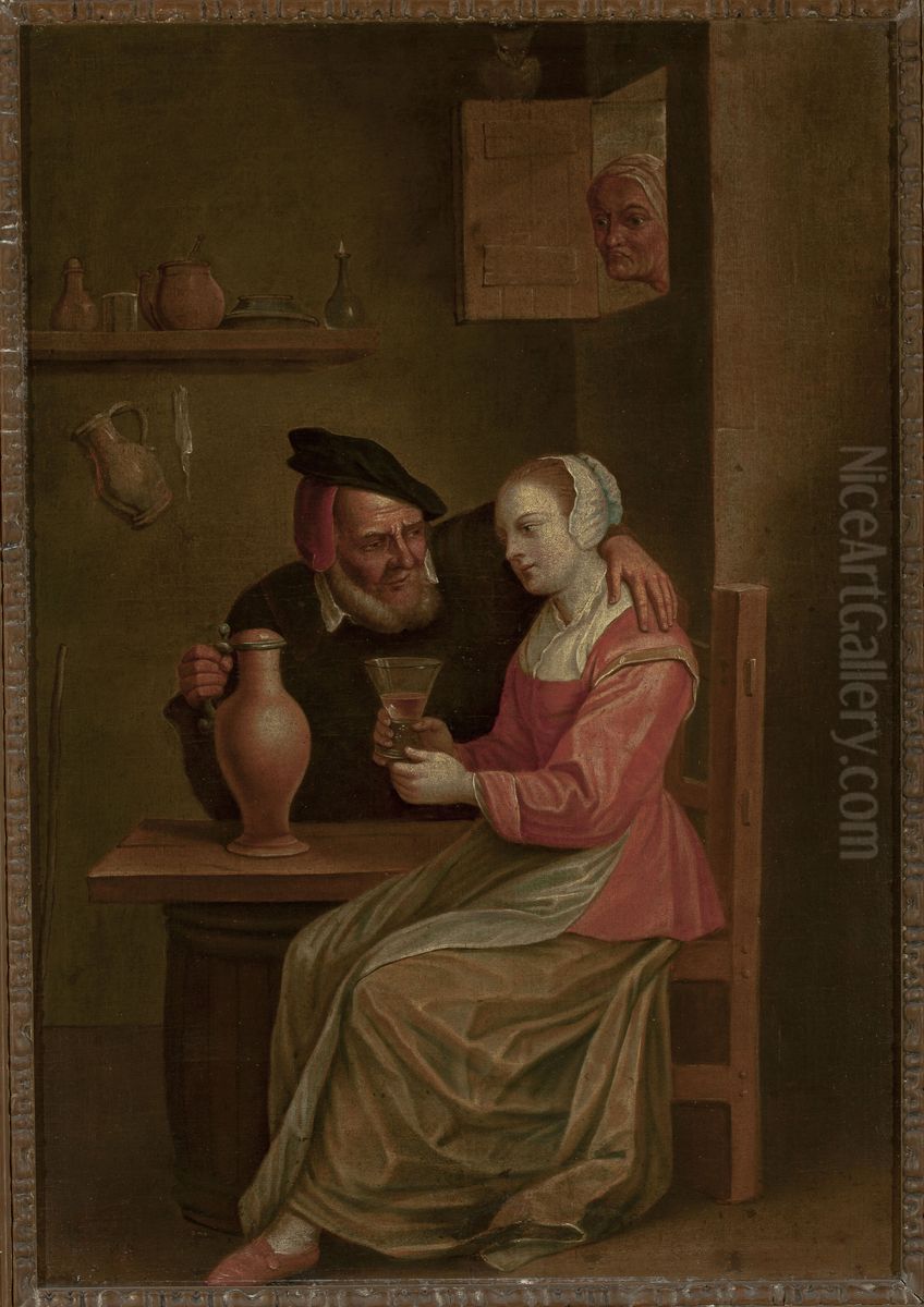 Courtship of an old man Oil Painting by David Teniers the Younger