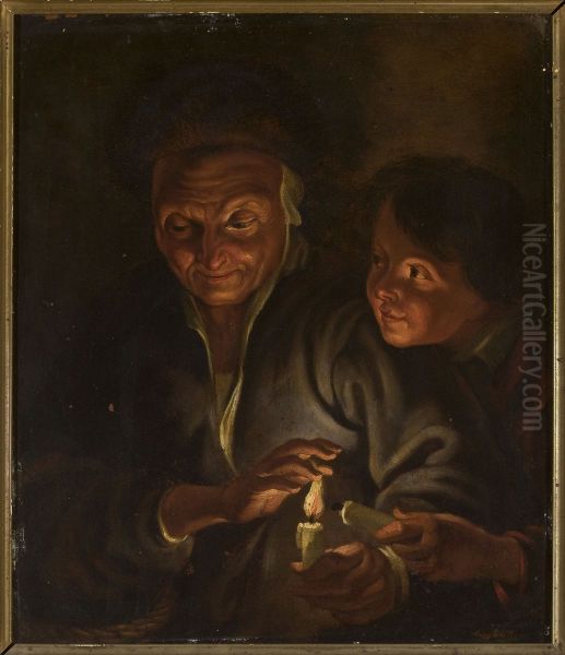 Old woman and a boy with a candle Oil Painting by Peter Paul Rubens