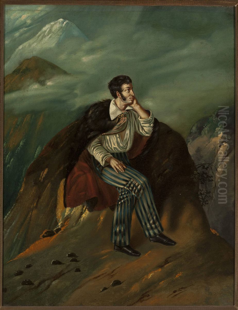 Portrait of Adam Mickiewicz on the rock of Judah Oil Painting by Walenty Wankowicz