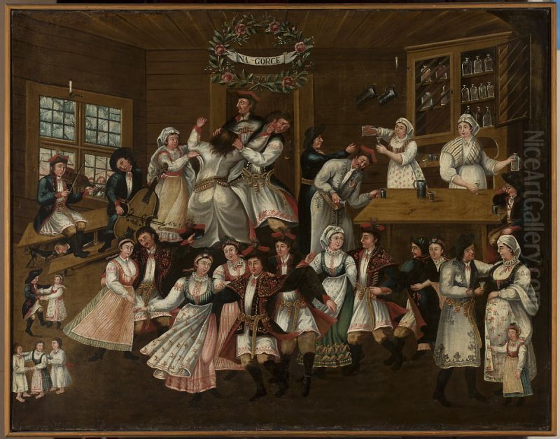 Tavern scene - On top Oil Painting by Michal Stachowicz