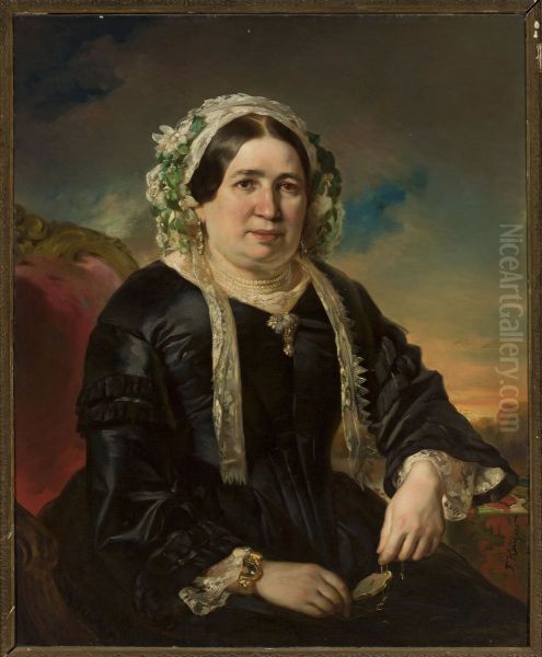 Portrait of a woman in a cap Oil Painting by Franz Kruger