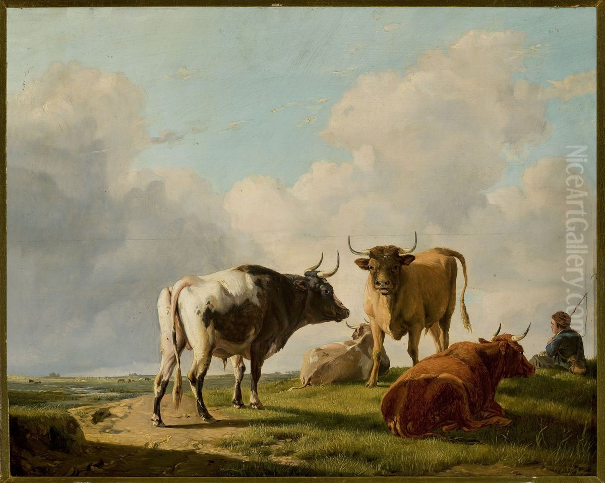 Cows in the pasture Oil Painting by Eugene Verboeckhoven