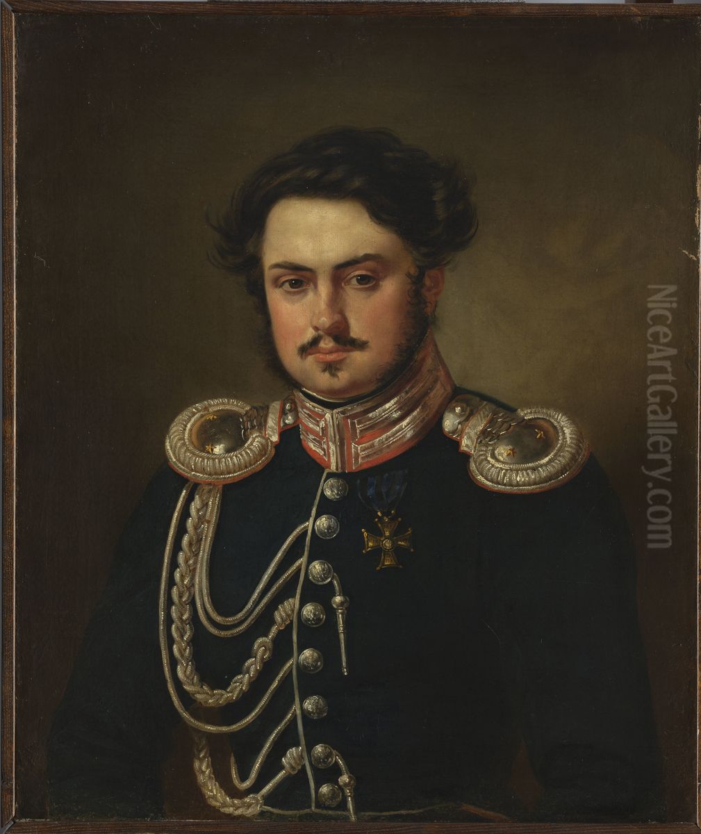 Portrait of Seweryn Madan, officer of the guard cavalry staff Oil Painting by Aleksander Kokular