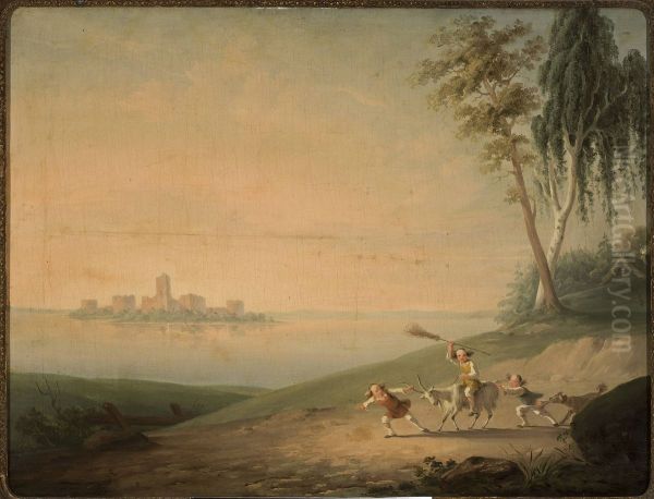 Genre scene at Lake Galve Oil Painting by Wincenty Smokowski