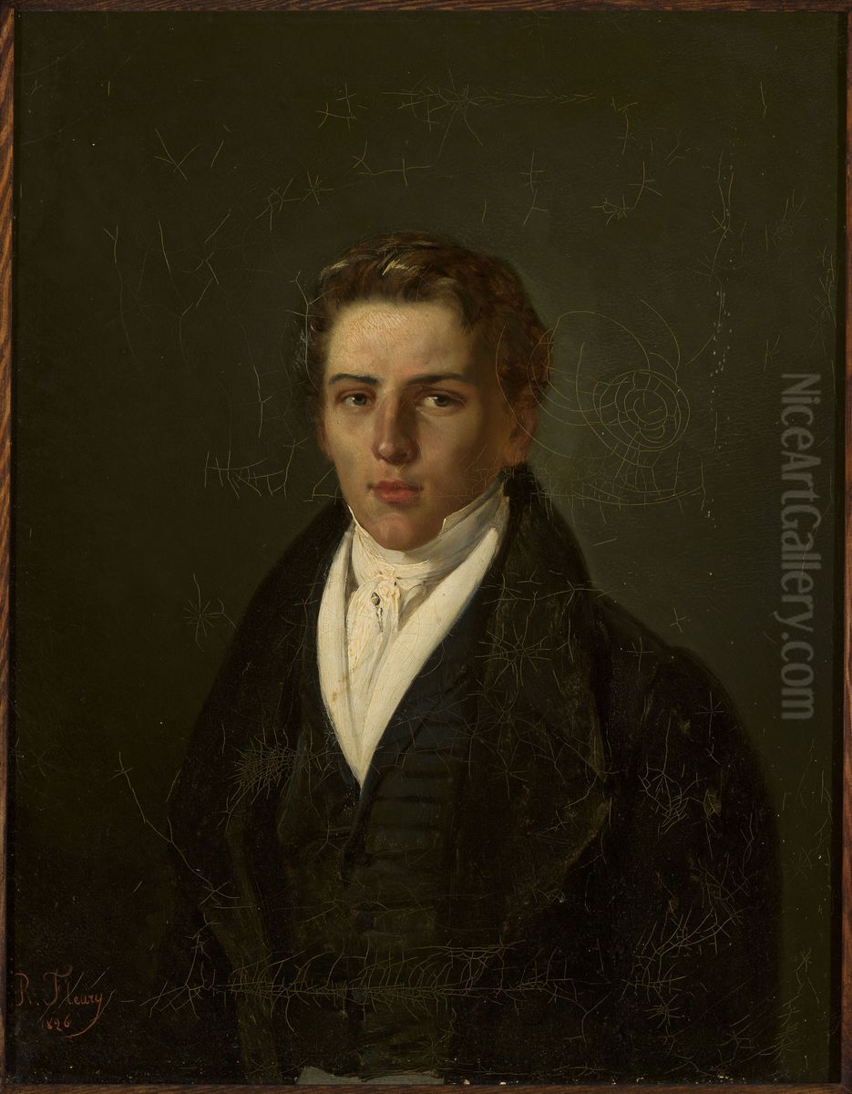 Portrait of a young man Oil Painting by Joseph-Nicolas Robert-Fleury