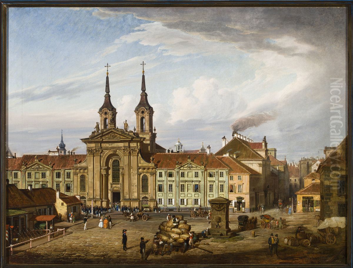 Krasinski Square and the Piarist church Oil Painting by Marcin Zaleski