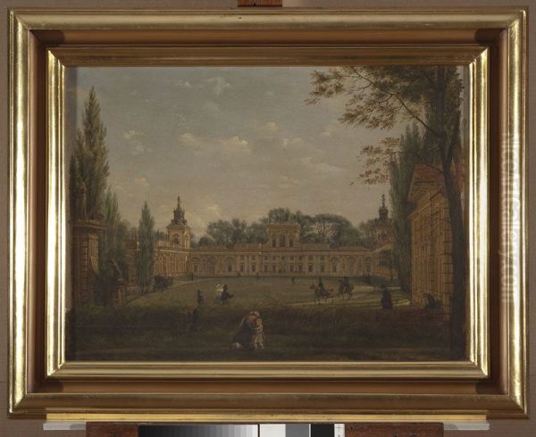 View of the Wilanow Palace from the courtyard Oil Painting by Wincenty Kasprzycki