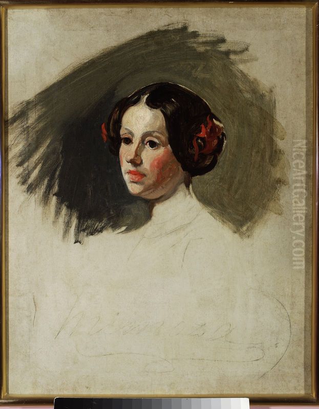 Portrait of a young woman, study Oil Painting by Piotr Michalowski