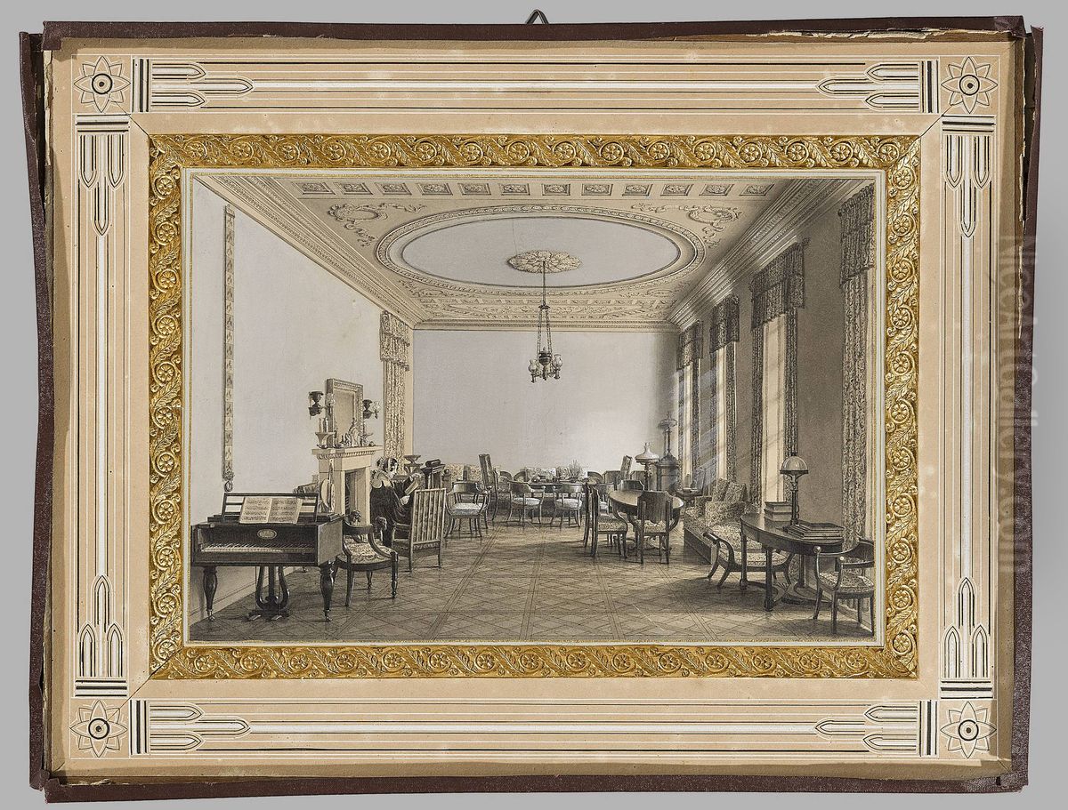 Widok wnetrza salonu Oil Painting by Wincenty Kasprzycki