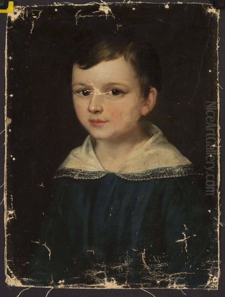 Portrait of Oktawian Szukiewicz as a child Oil Painting by Ambrozy Mieroszewski