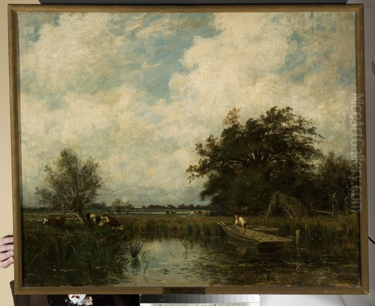 Landscape with a pond Oil Painting by Jules Dupre
