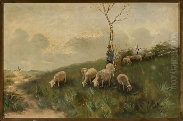 Shepherd and sheep Oil Painting by Anton Mauve