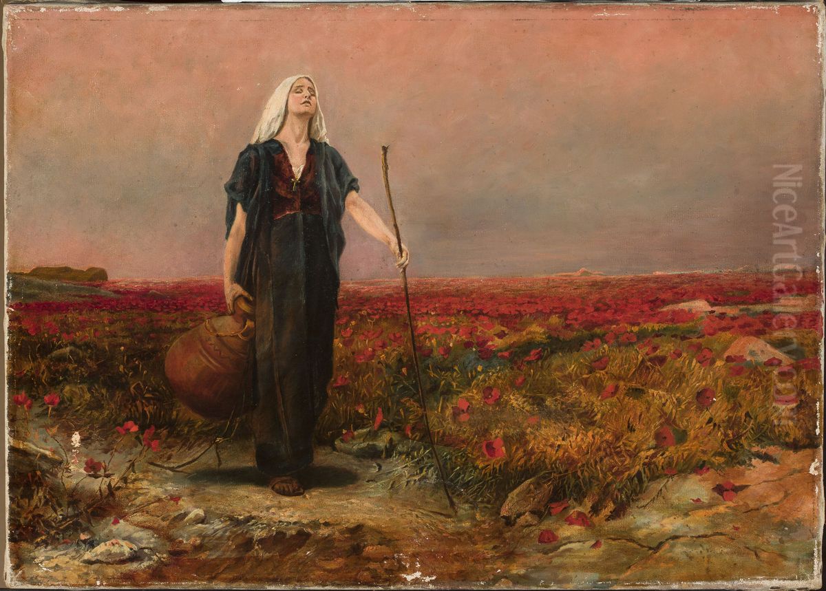Blind woman in the field Oil Painting by Bruno Piglhein