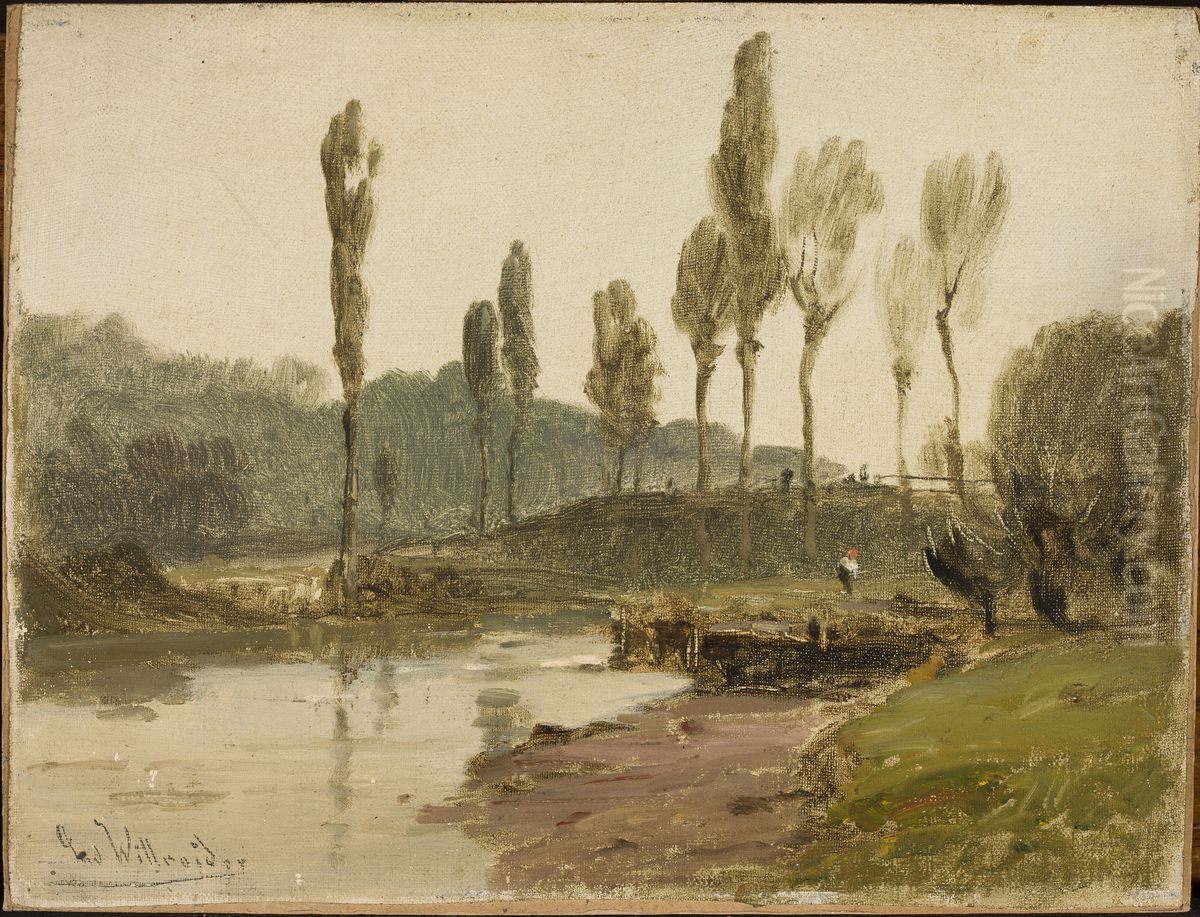 Forest landscape with water Oil Painting by Ludwig Willroider
