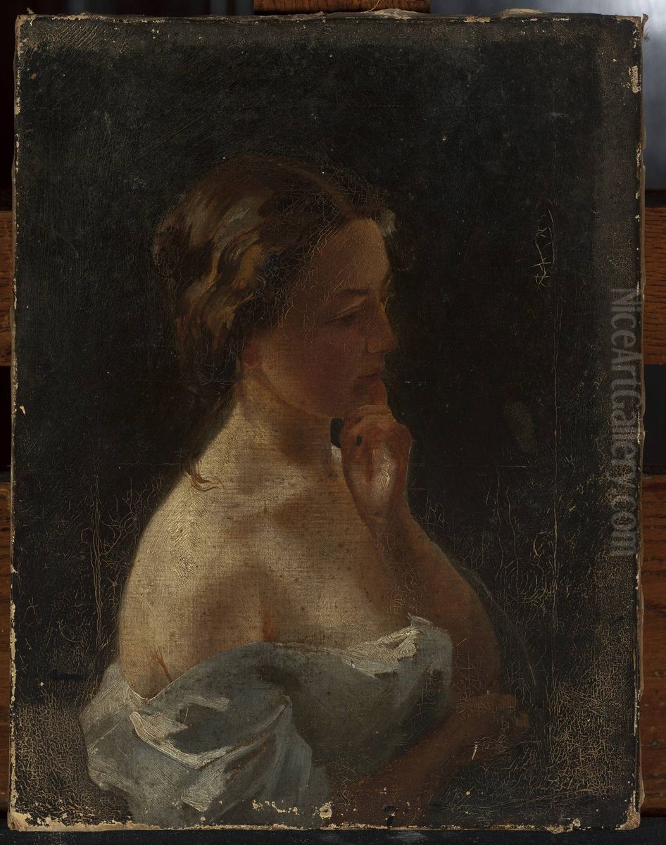 Study of a young woman Oil Painting by Stanislaw Chlebowski