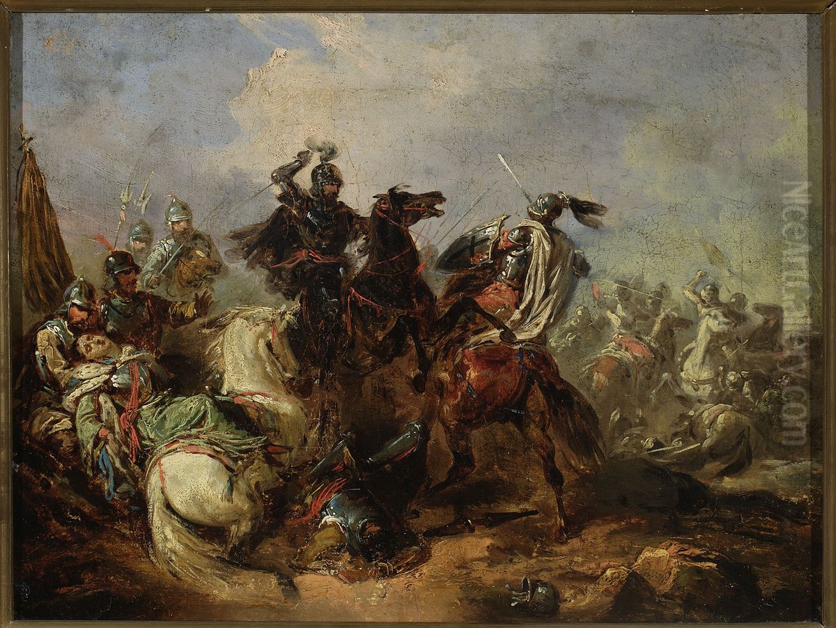 Battle of Lithuanians with the Teutonic knights Oil Painting by Henryk Pillati