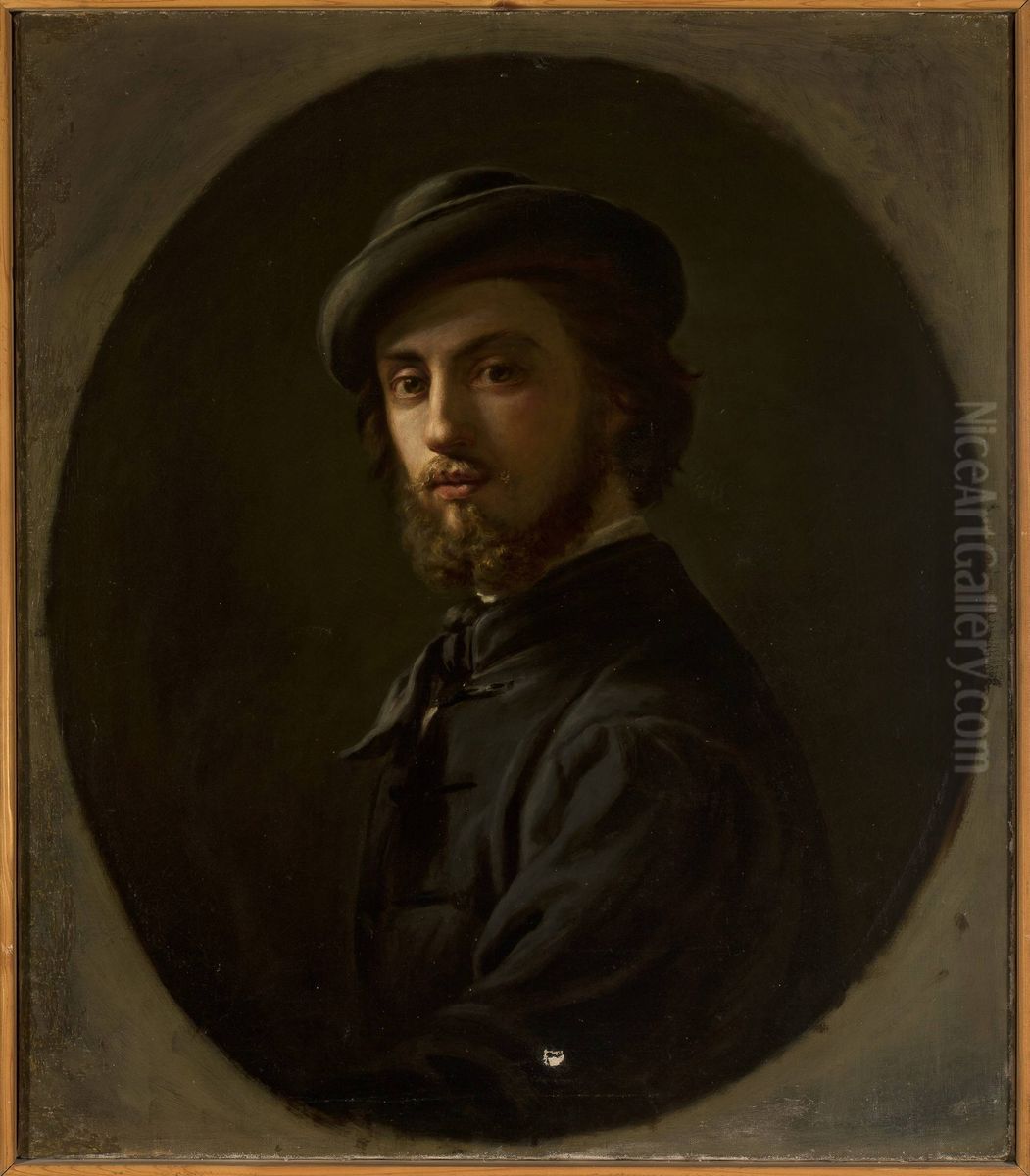 Self-portrait as a young man Oil Painting by Leopold Horovitz