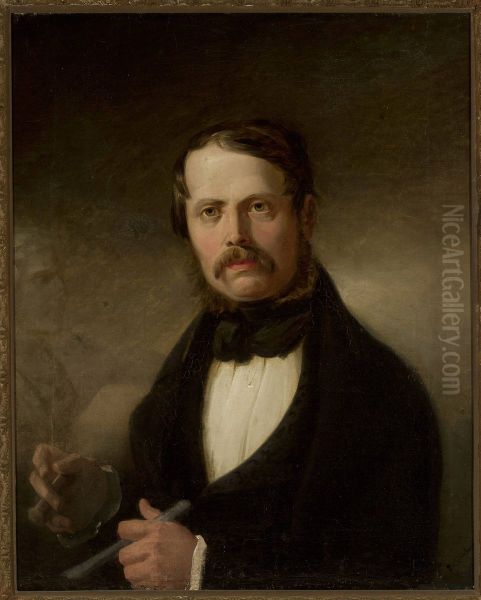 Portrait of Teofil Lenartowicz, poet and sculptor Oil Painting by Jozef Simmler