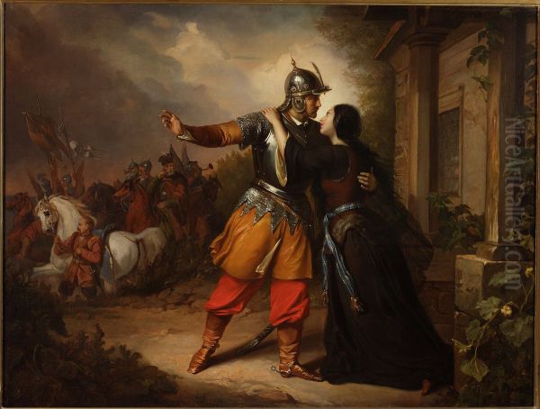 Waclaw's farewell to Maria Oil Painting by Jozef Simmler