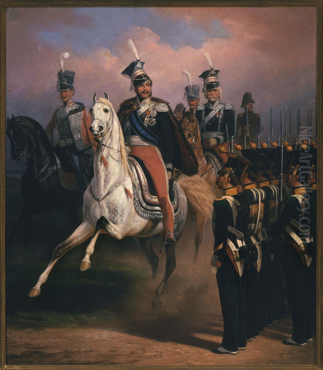 Prince Jozef Poniatowski before the front of grenadiers Oil Painting by January Suchodolski