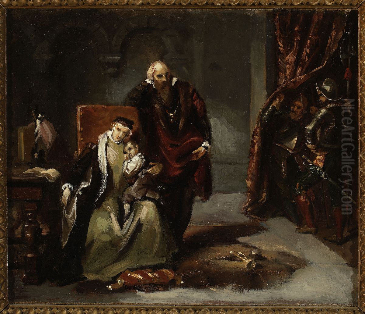 Catherine Jagiellon with her son Sigismund imprisoned in the Gripshom Castle Oil Painting by Jozef Simmler