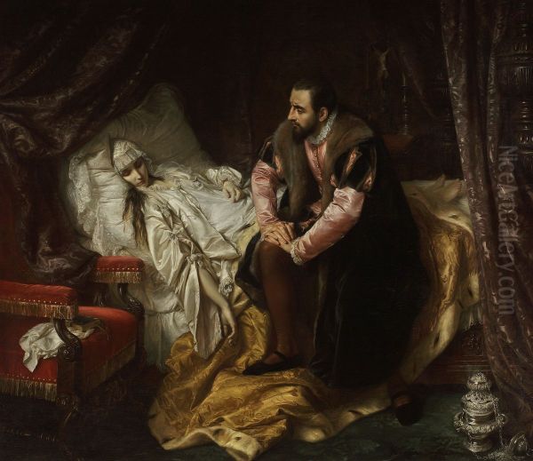 Death of Barbara Radziwill Oil Painting by Jozef Simmler