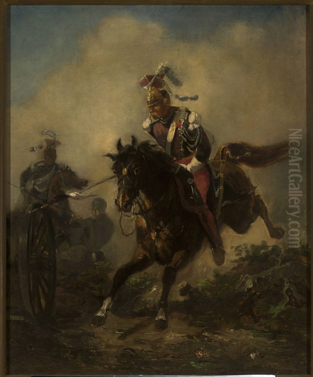 Light cavalryman charging Oil Painting by Henryk Pillati