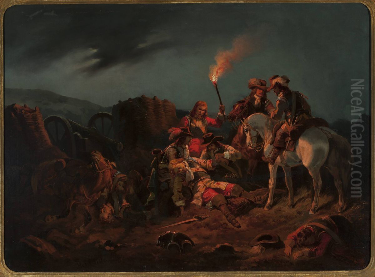 After the battle - The Swedes in Poland in 1655 Oil Painting by Henryk Pillati