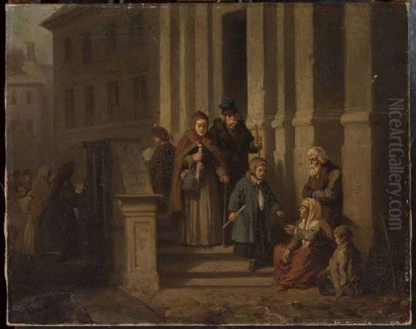 In front of the church Oil Painting by Henryk Pillati