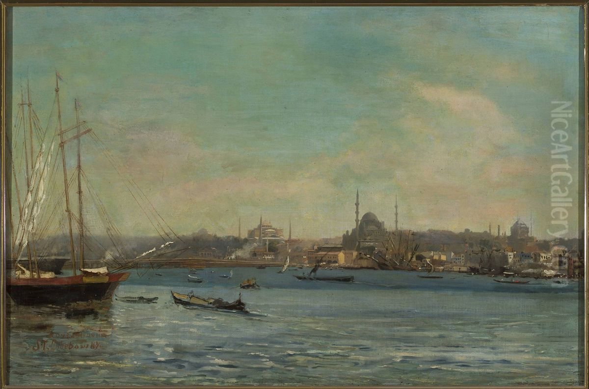 Panorama of Istanbul Oil Painting by Stanislaw Chlebowski