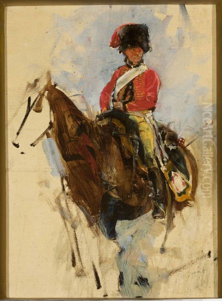 Sketch of a horseman, hussar Oil Painting by Maksymilian Gierymski