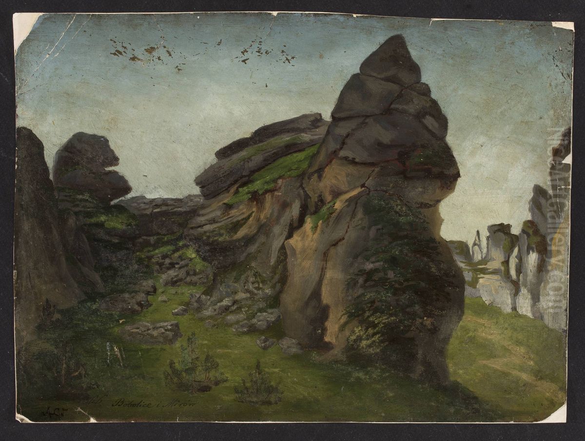 Landscape - Bobolice and Mirow Oil Painting by Adrian Glebocki