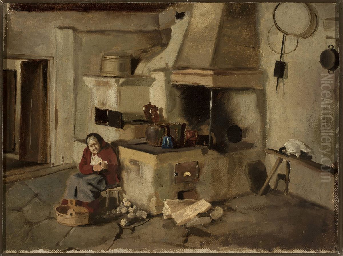 Kitchen interior Oil Painting by Aleksander Kotsis