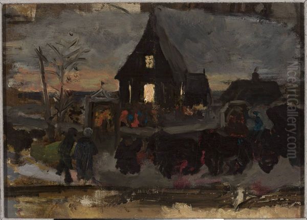 To the Advent dawn mass, sketch Oil Painting by Wojciech Piechowski