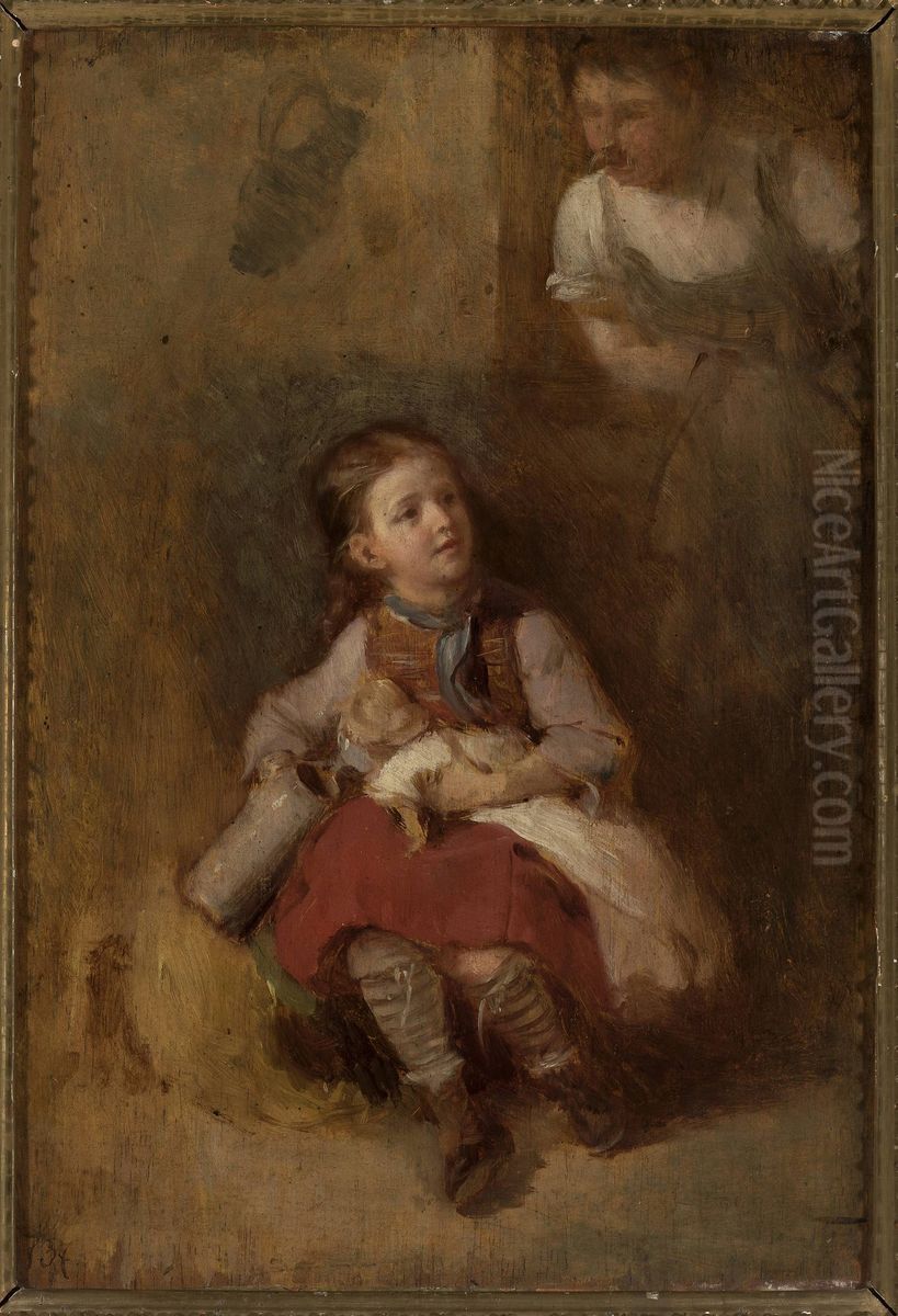 Girl with a doll Oil Painting by Aleksander Kotsis