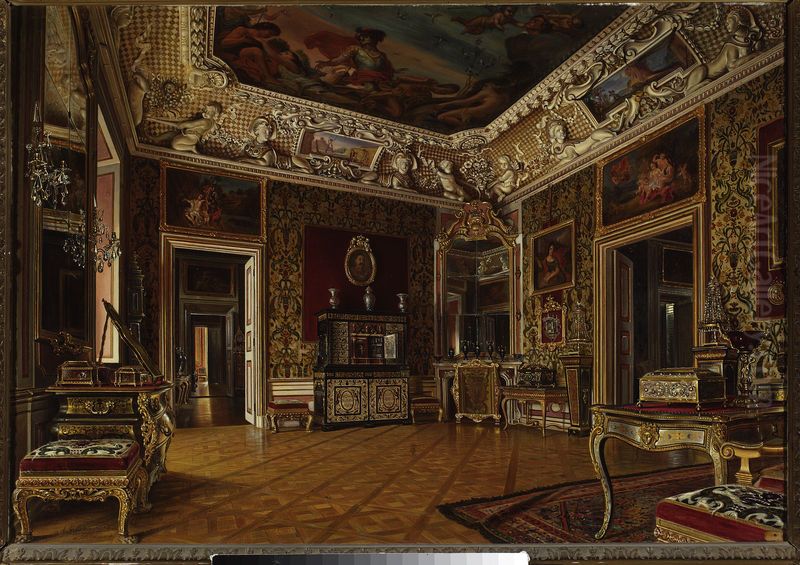 Interior of the royal bedroom at the Wilanow Palace Oil Painting by Aleksander Gryglewski