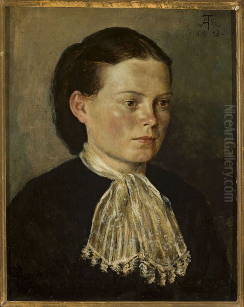 Portrait of Agathe, artist's sister Oil Painting by Hans Thoma