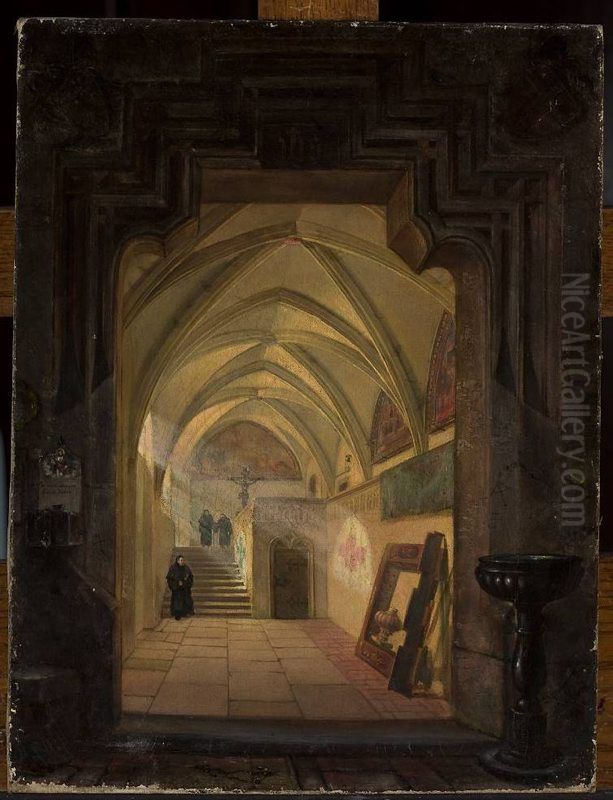 Interior of the cloister at the church of St. Catherine in Krakow Oil Painting by Stanislaw Bryniarski
