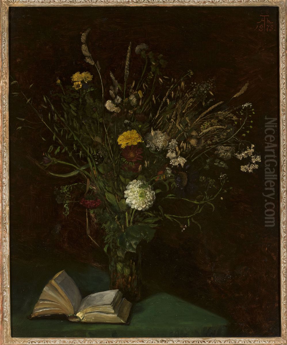 Vase with flowers Oil Painting by Hans Thoma