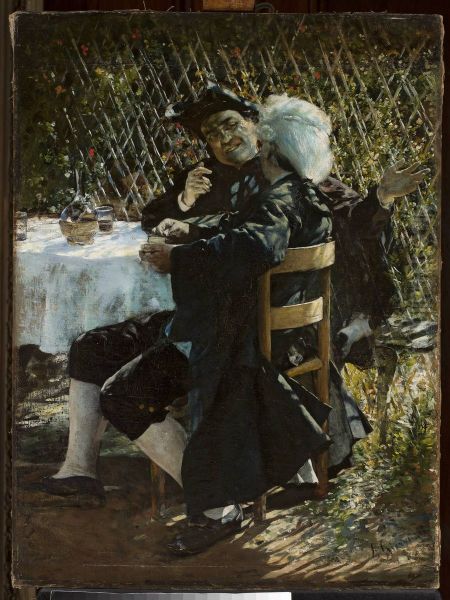 Priest in conversation with a man in a frock coat Oil Painting by Aleksander Gierymski