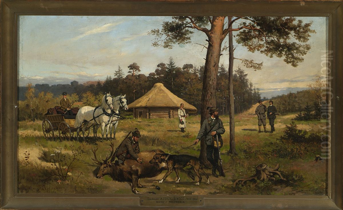 After hunting for a deer Oil Painting by Tadeusz Ajdukiewicz