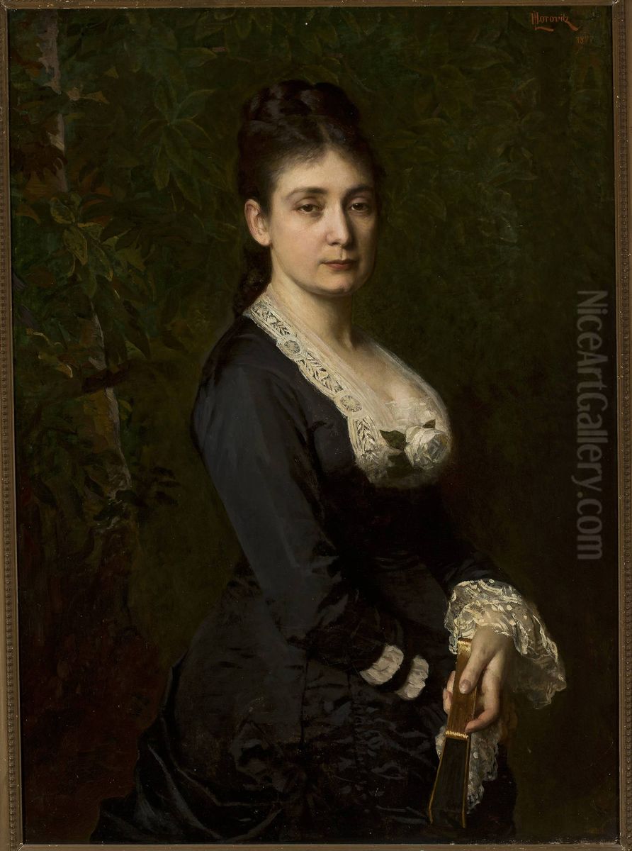 Portrait of Mina Fajans (1841-1933) Oil Painting by Leopold Horovitz