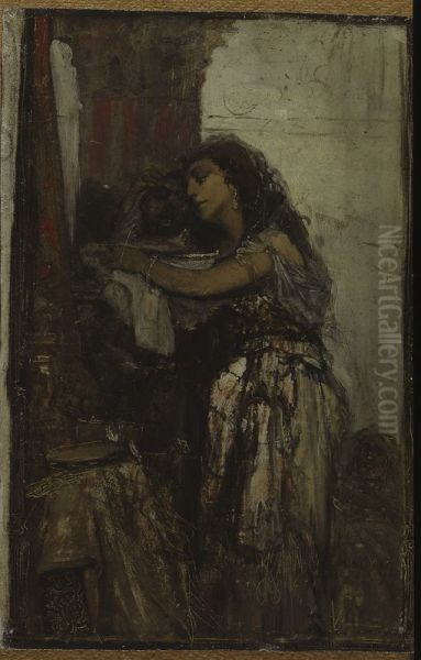 Salome with the head of St. John, sketch Oil Painting by Maurycy Gottlieb