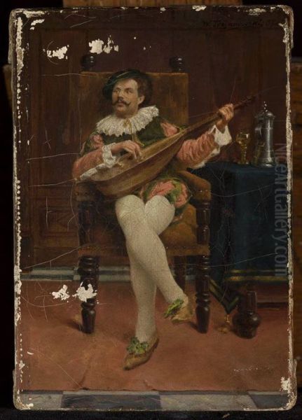 Lutenist Oil Painting by Wincenty Trojanowski