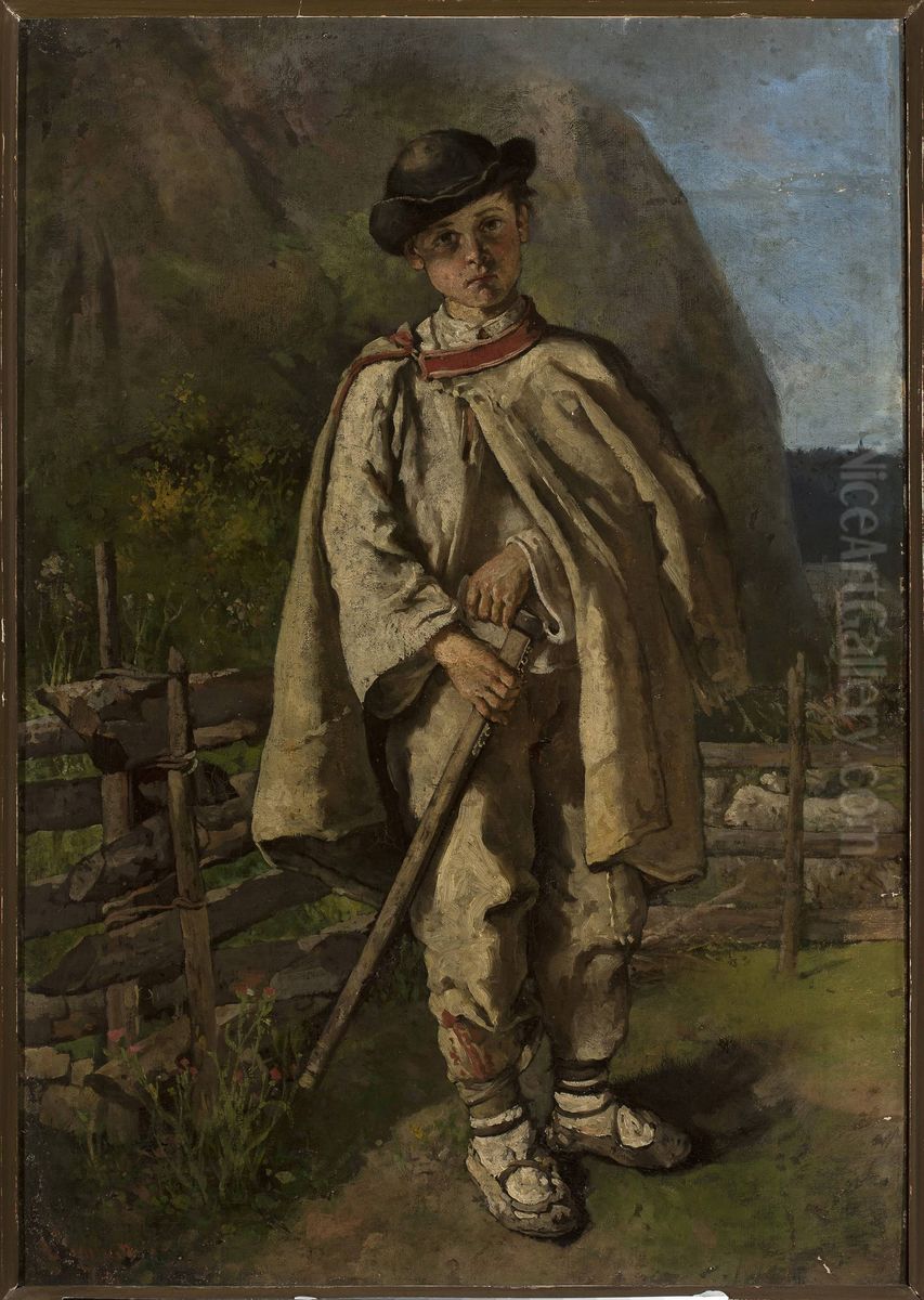 Portrait of a Highlander boy Oil Painting by Antoni Gramatyka