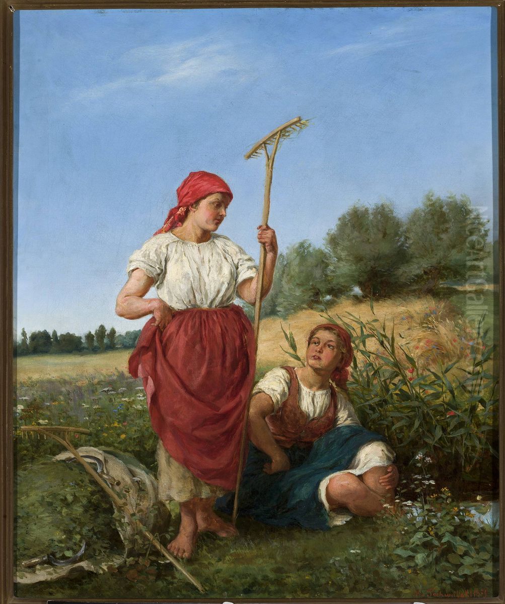 Harvesting women Oil Painting by Kazimierz Pochwalski