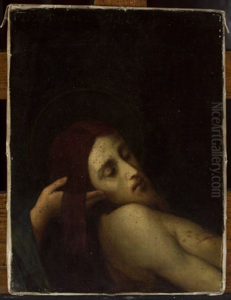 Head of Christ - Pieta fragment Oil Painting by Pantaleon Szyndler